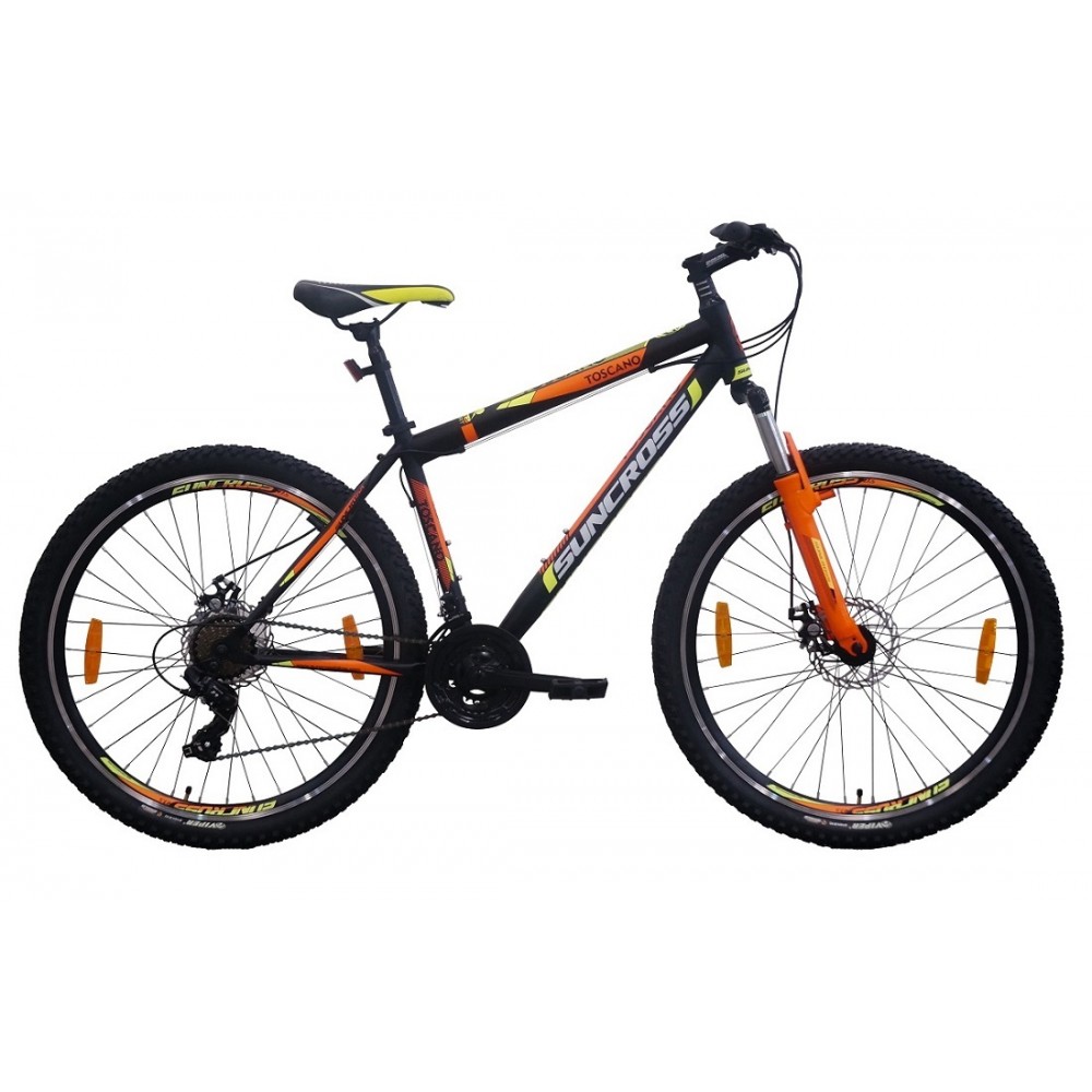 black and orange mountain bike