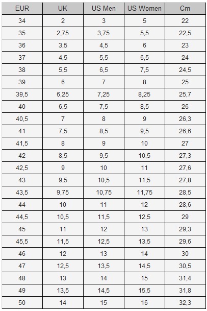 northwave size chart